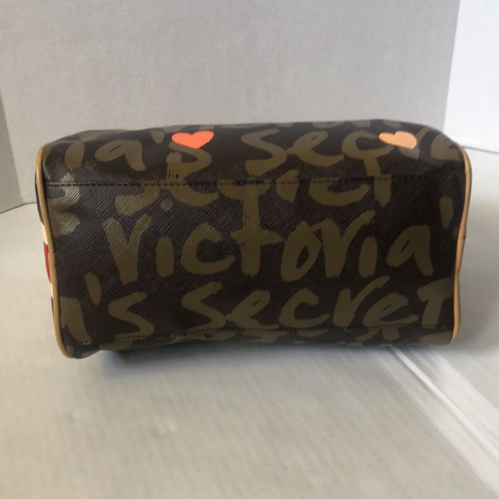 Victoria's Secret Brown Graffiti Heart Satchel with Red and Orange Accents - Picture 8 of 16